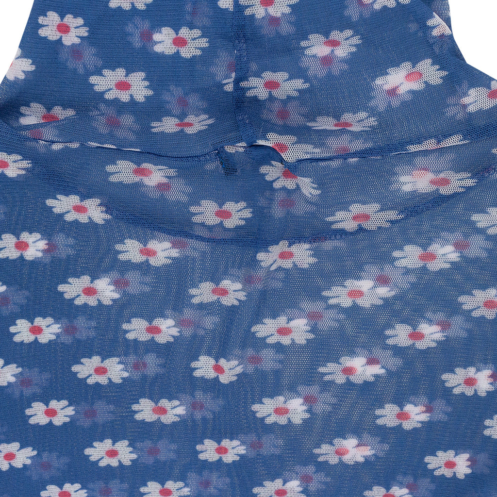 BLUE FLOWER PRINTED MESH TURTLENECK SWEATER