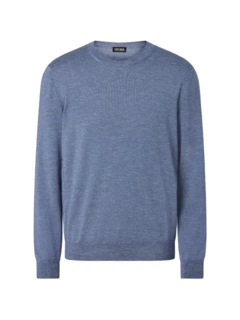 Zegna lilac mixed crew neck sweater in silk, cashmere and linen
