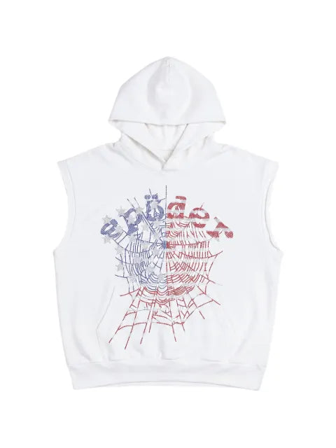 SP5DER rhinestone OG Web sleeveless hoodie