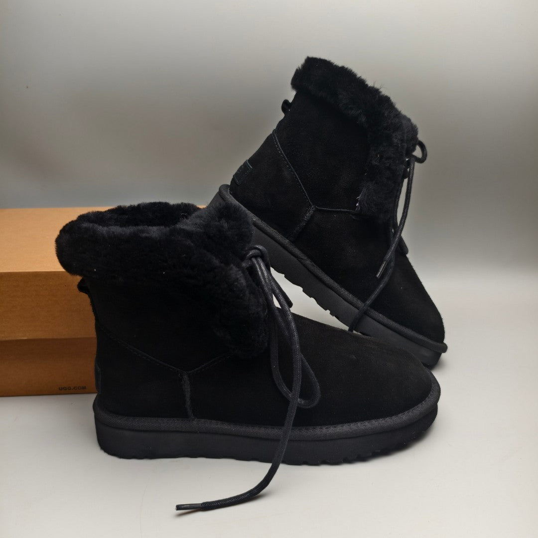 Black Mid-Top Lace-Up Casual Sneakers — New Arrival | In Stock