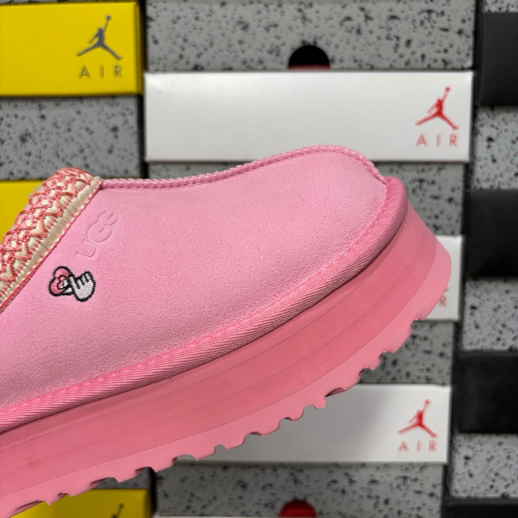 UGG Kallen Lace Platform Slipper – Women’s Suede Clog with Heart Embroidery & Pink Braided Collar in Taffy Pink
