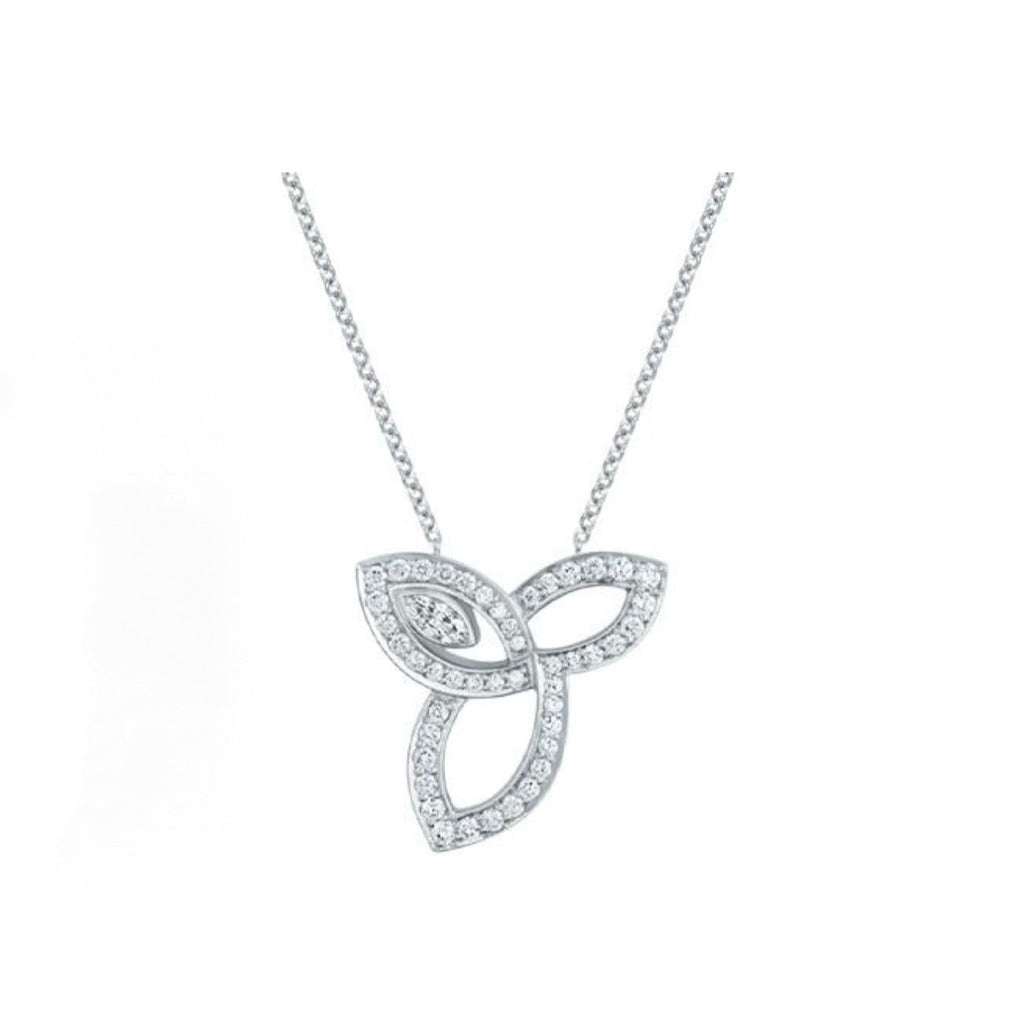 Harry Winston Style Three-Leaf Clover Cubic Zirconia White-Gold-Plated Necklace