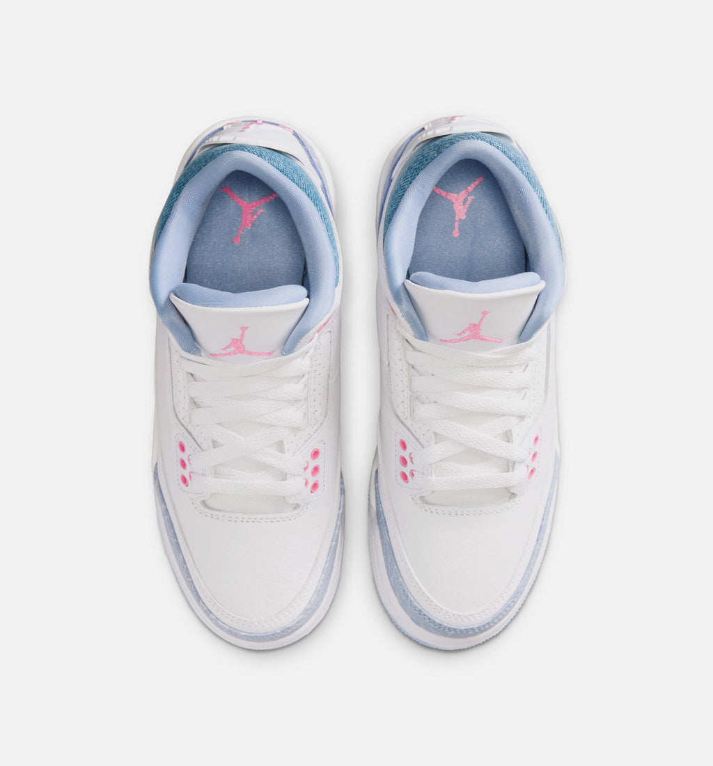 Air Jordan 3 Retro Cobalt Bliss Grade School Shoes - White Cobalt Bliss Football Grey Pink Glow