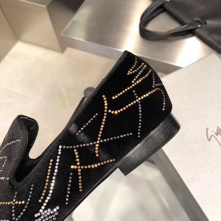 Giuseppe Zanotti Rhinestone Velvet Slip-On Shoes