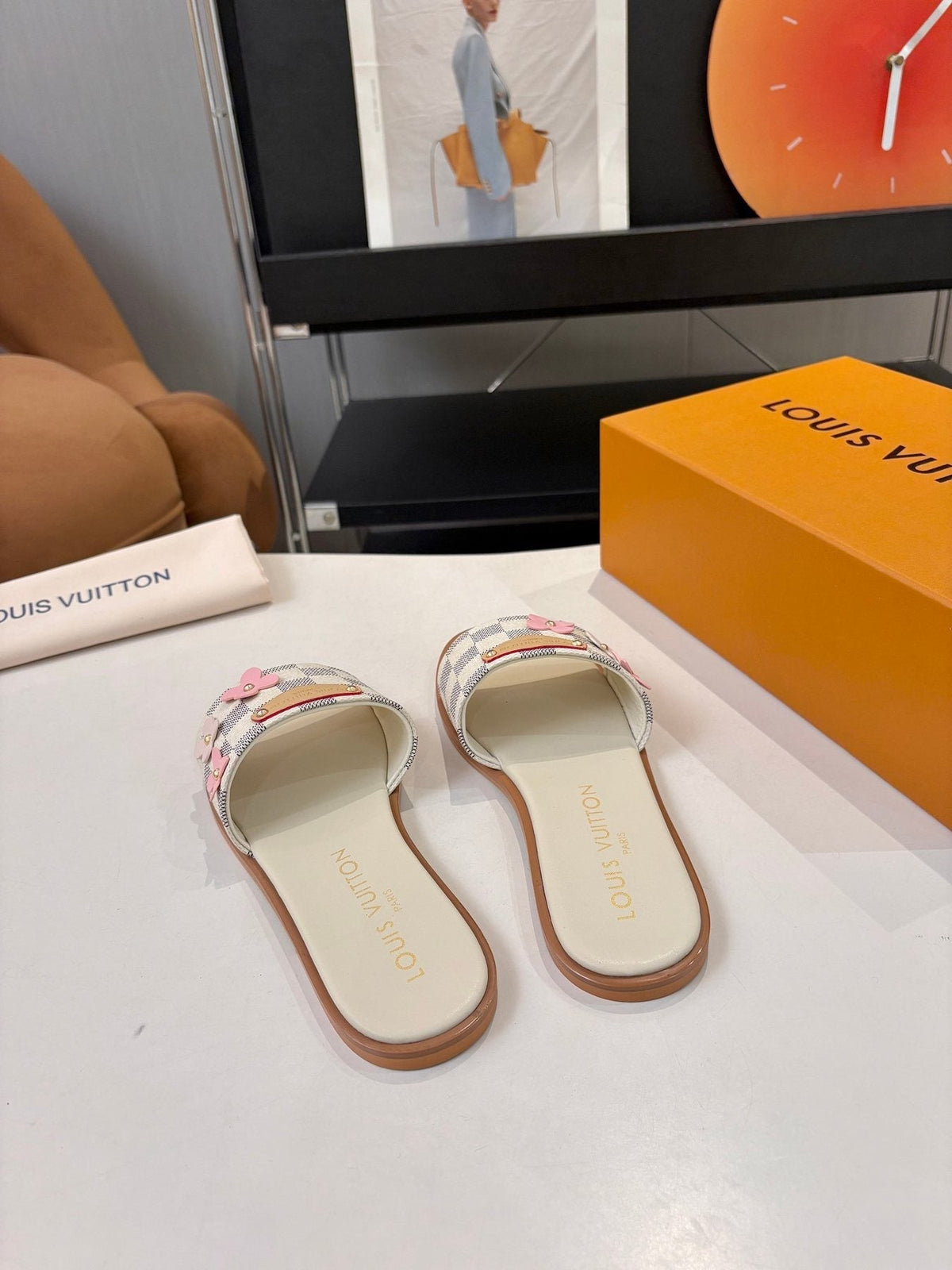 Louis Vuitton Checkerboard Floral Slide Sandals