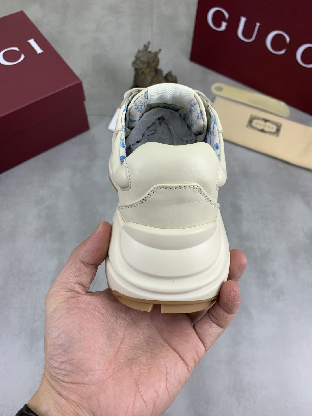 Gucci Cream Chunky Sneakers with Black Accents