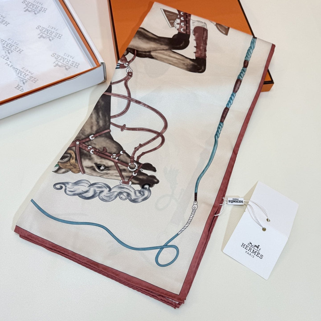 Hermès Cream Equestrian Silk Square Scarf