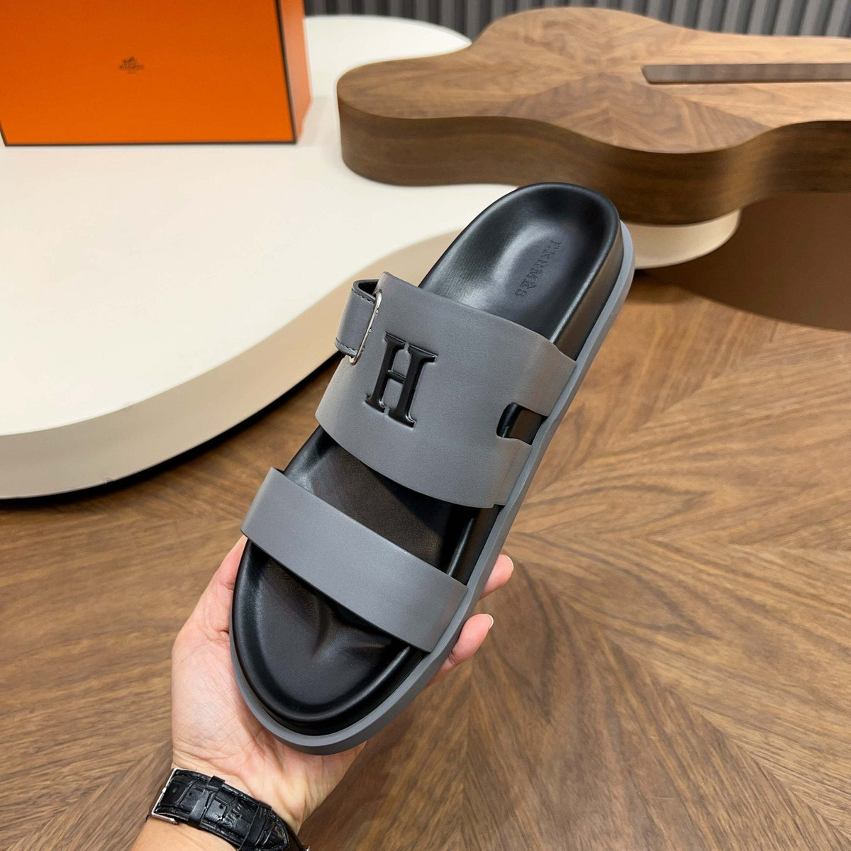 Hermès Men's Two-Strap Slide Sandals