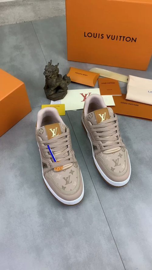 Louis Vuitton Beige, White & Gold Low-Top Sneakers